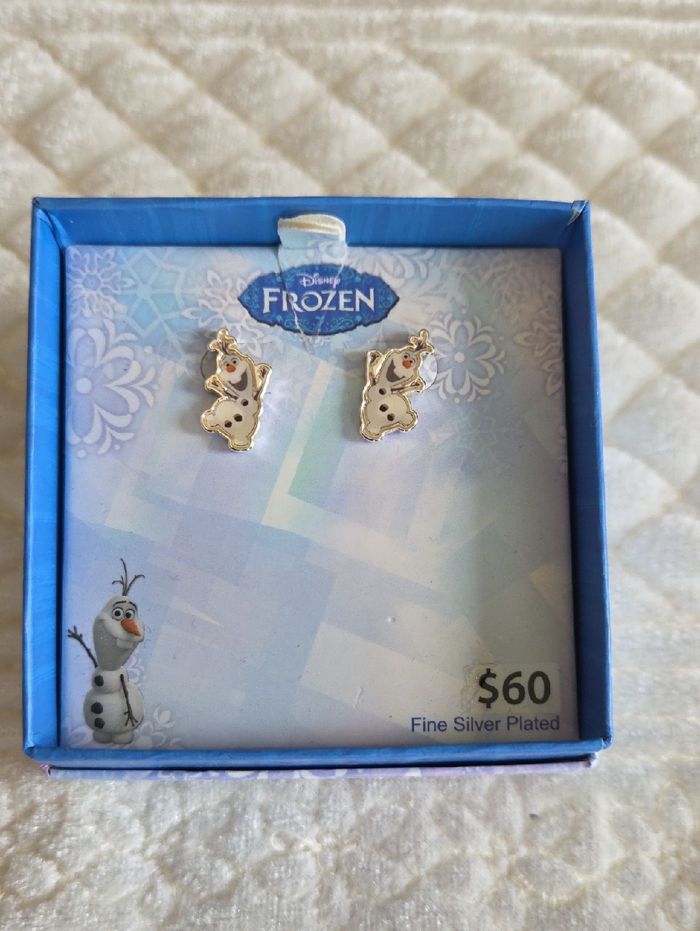 Disney Frozen Olaf Silver Plated Stud Earrings - White & Black Accents